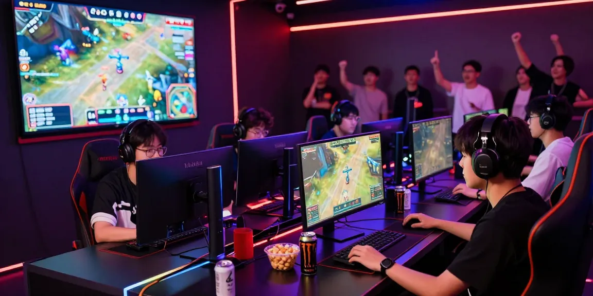Young gamers competing at rokok88 in a vibrant e-sports arena.