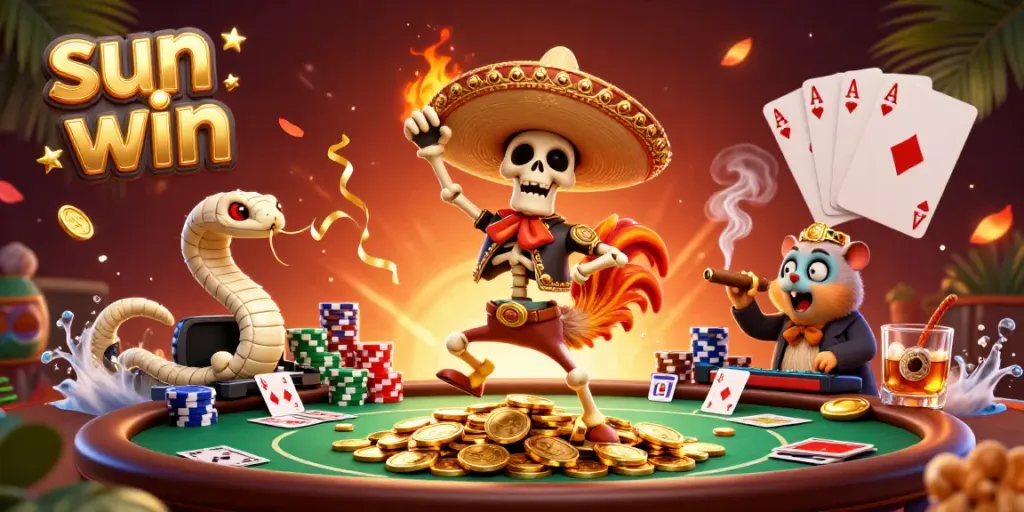 Experience sun win with a vibrant victory scene showcasing characters in a lively casino atmosphere.