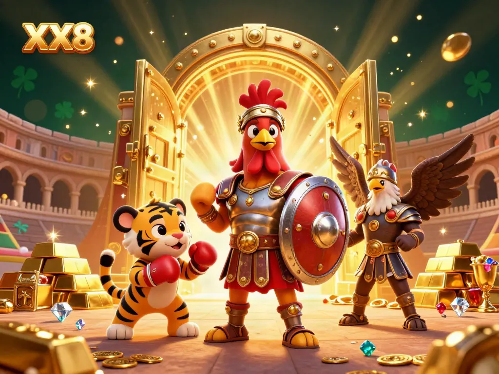 Experience the excitement at XX8 with detailed casino elements and characters in a vibrant arena.