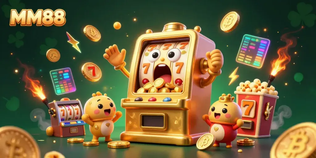 Experience thrilling jackpots at MM88 with interactive golden slot machines celebrating wins.