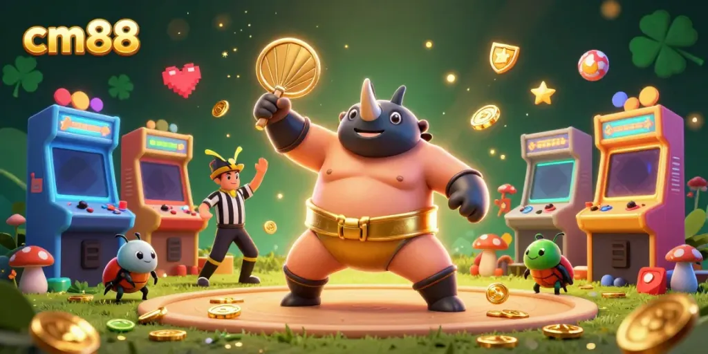 Experience thrilling casino action with cm88 as a rhinoceros beetle sumo champion dominates the game.